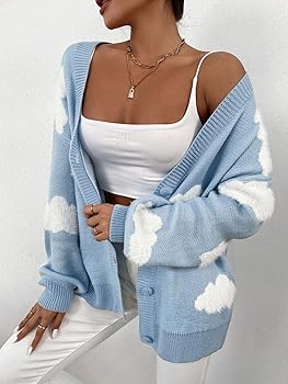 SOLY HUX Women's Button Down V Neck Long Sleeve Cloud Open
